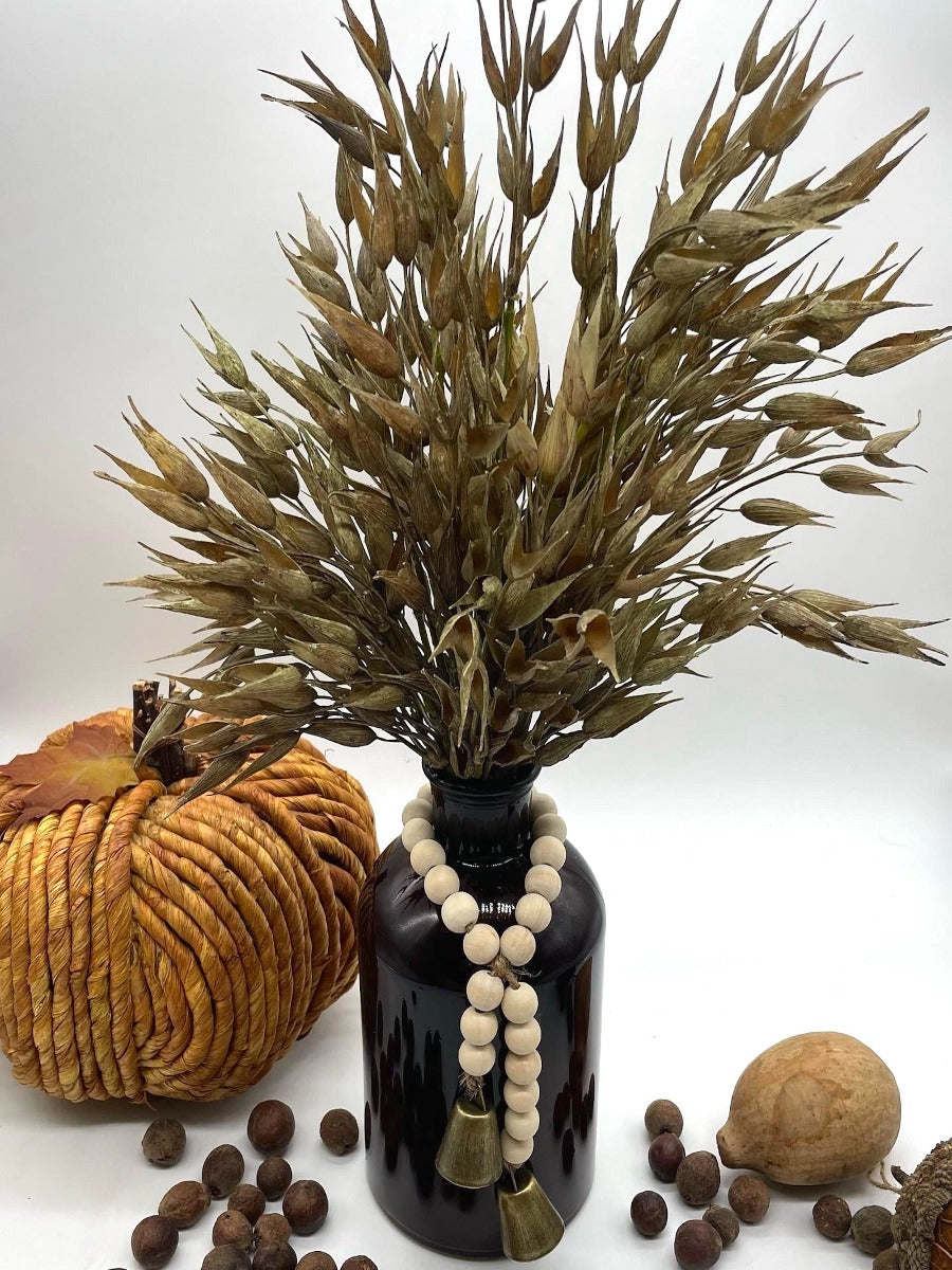 Wheat Arrangement for Fall, faux Wheat Bouquet in Brown Glass Bottle Vase