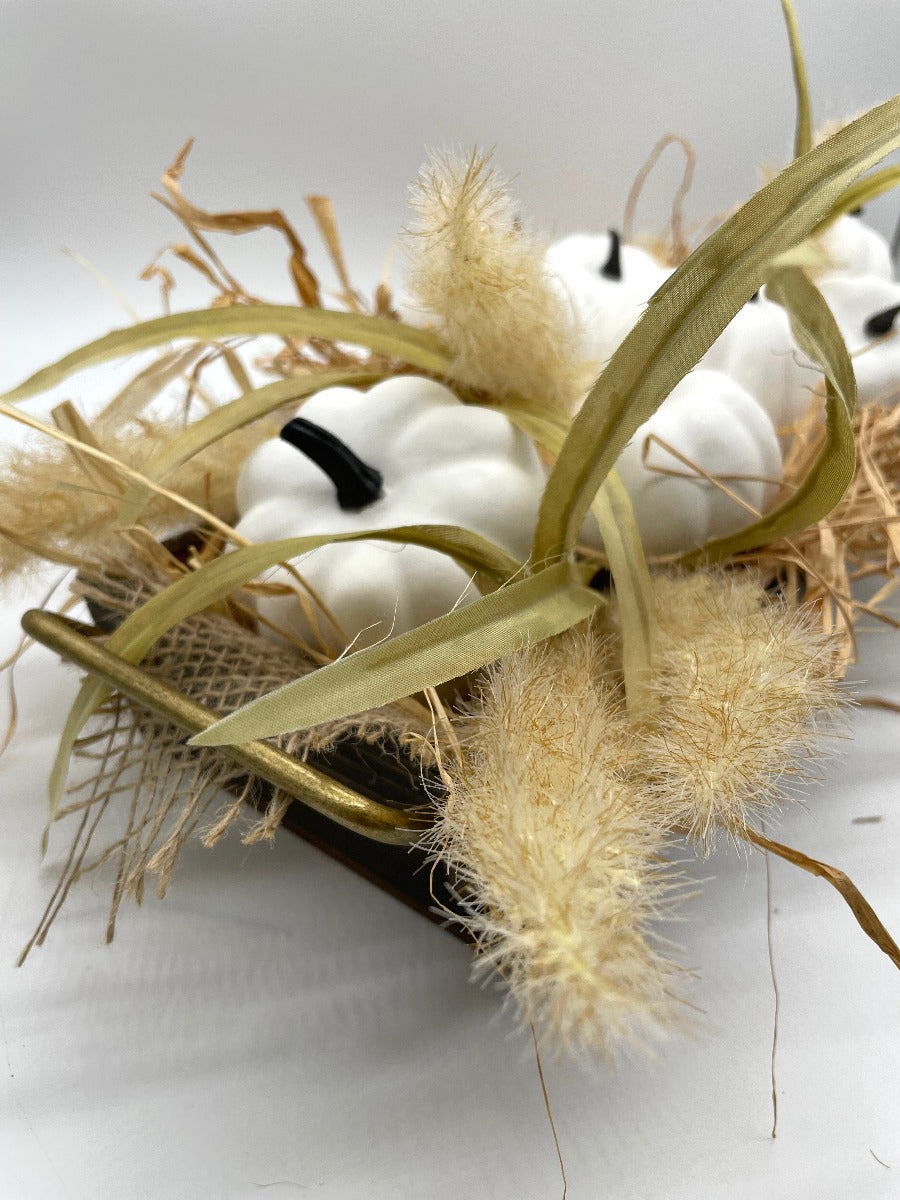 White Pumpkin Centerpiece, Rustic Autumn Arrangement, Fall Dining Table Decor