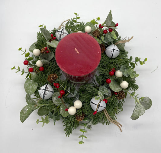 Winter Table Wreath, Christmas Small Centerpiece with Candle