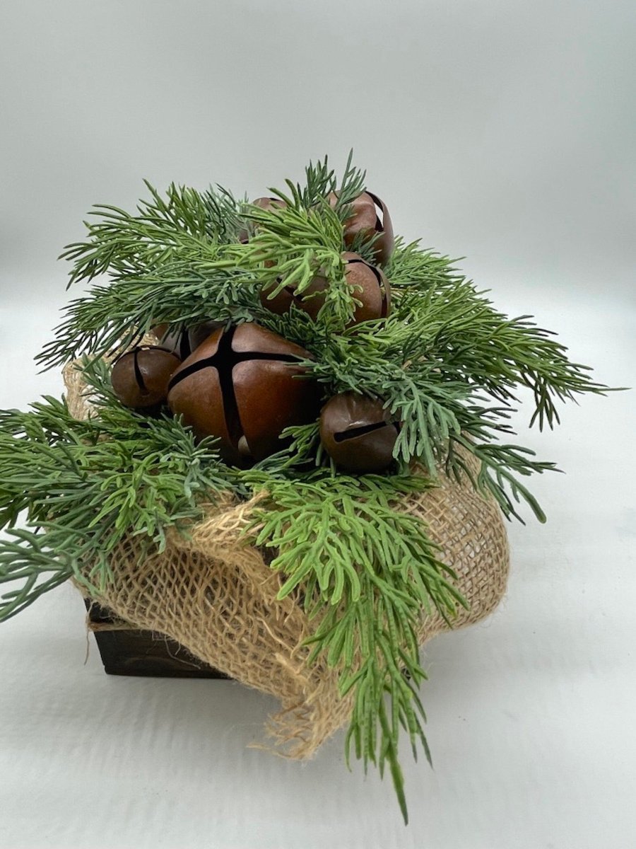 Rustic Christmas Centerpiece, Winter Arrangement with Metal Bells, Holiday Decor, by AllSeasonsHouseDecor