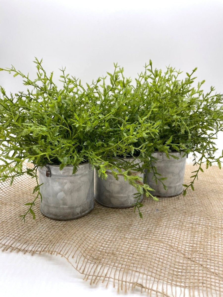 Fake Plant fern like in triple metal Galvanized Planter