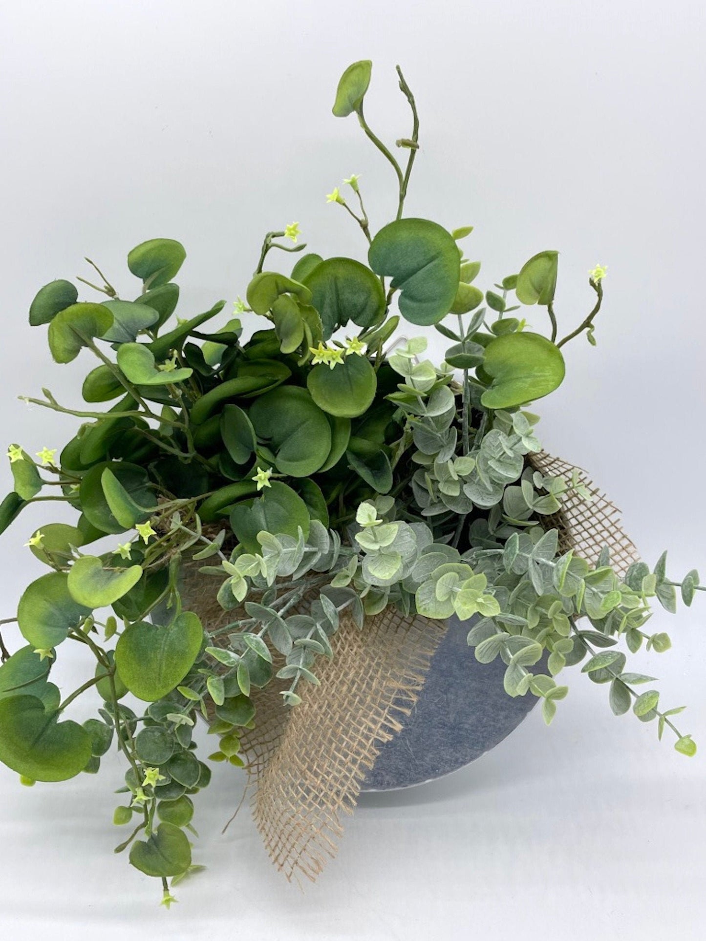 Fake Plant Wall Decor, Faux Greenery in Hanging Galvanized Planter