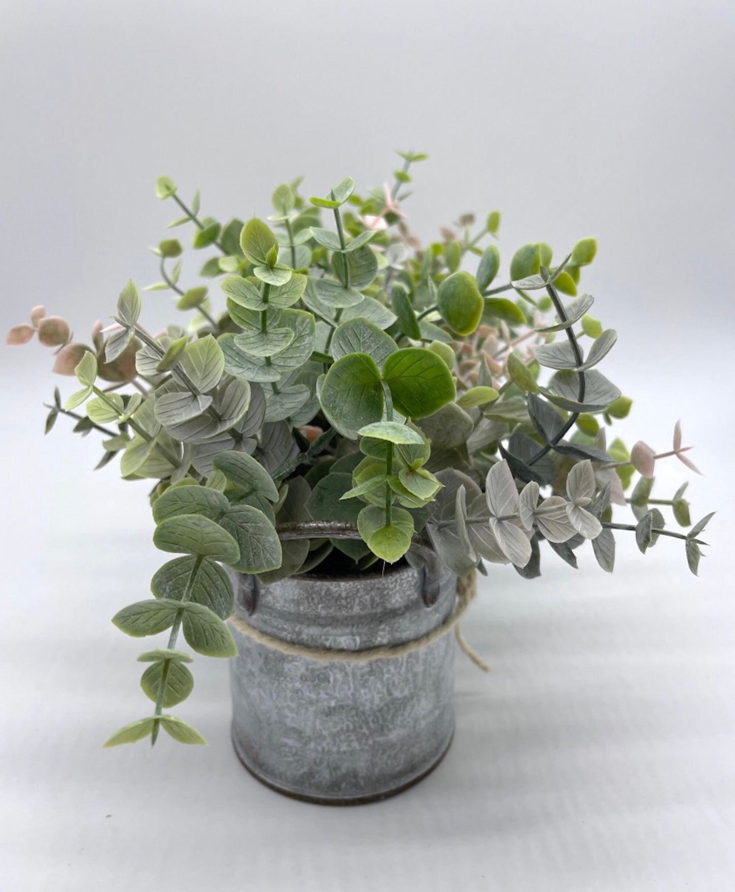 Faux Eucalyptus Arrangement in Galvanized Planter, Modern Farmhouse Coffee Table Centerpiece, Artificial Greenery, Kitchen Counter Decor