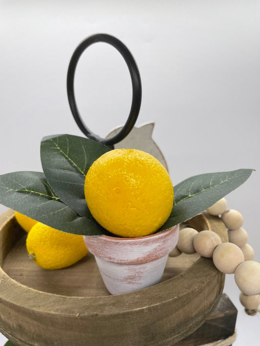 Faux Lemon Tiered Tray Decor Set of 3, Citrus Theme Kitchen Decoration