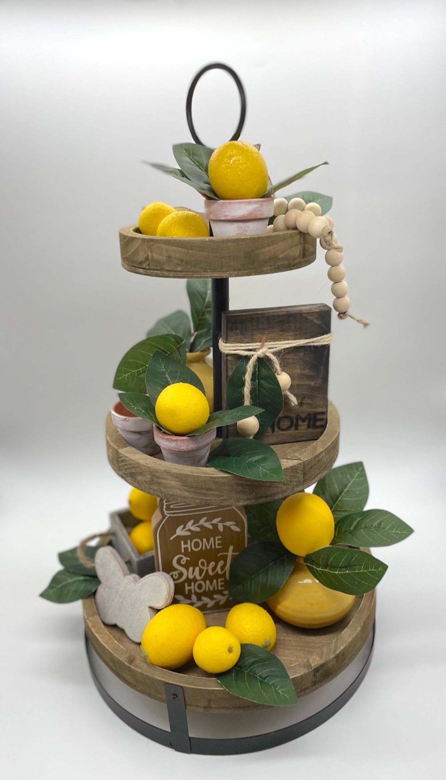 Faux Lemon Tiered Tray Decor Set of 3, Citrus Theme Kitchen Decoration
