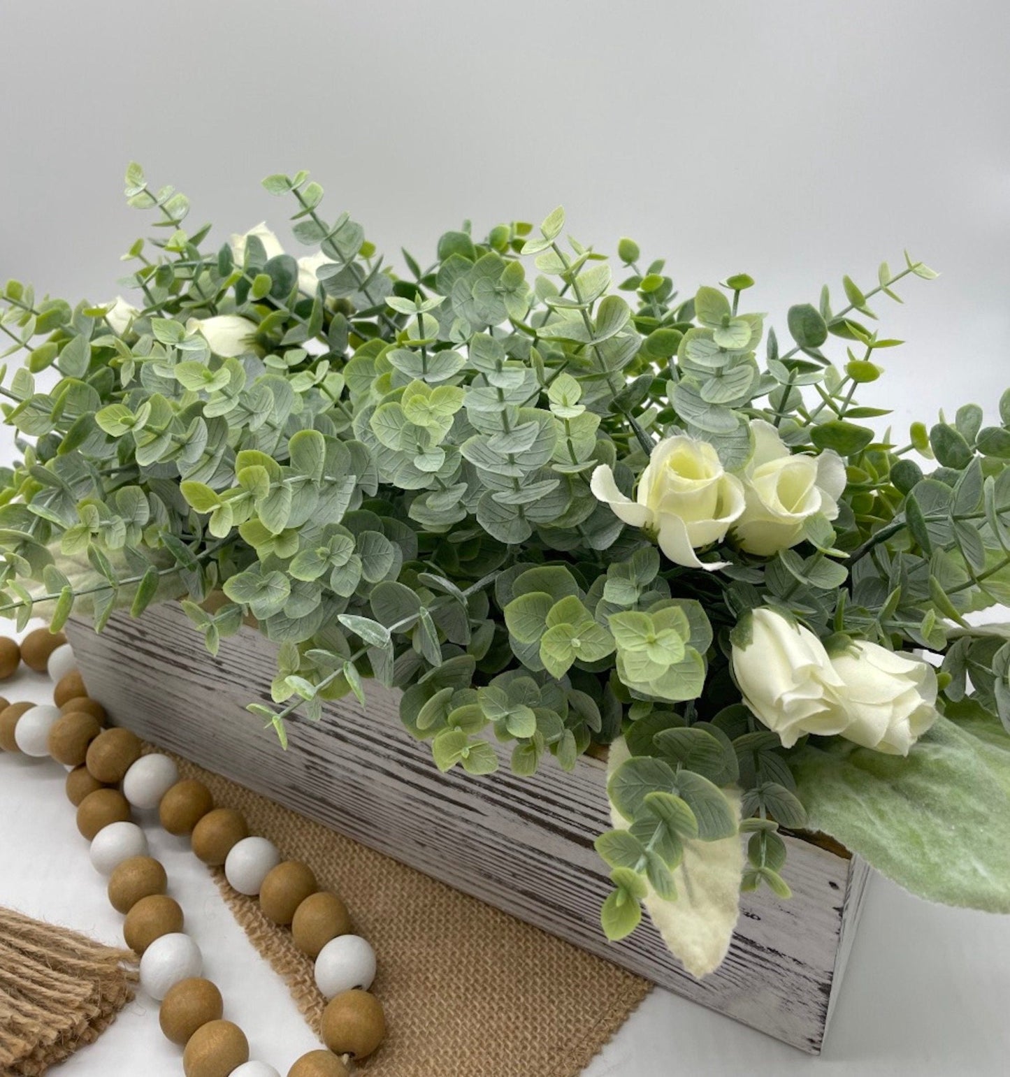 Elegant Greenery Centerpiece for Dining Table, Faux Eucalyptus Arrangement