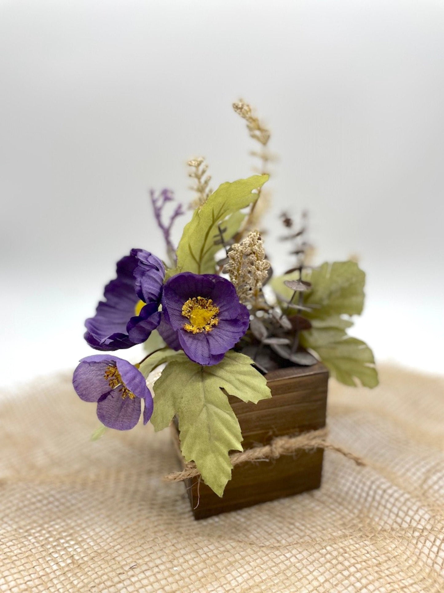 Autumn Arrangement with Purple Flowers, Small Fall Table Decor, Farmhouse Shelf Decor