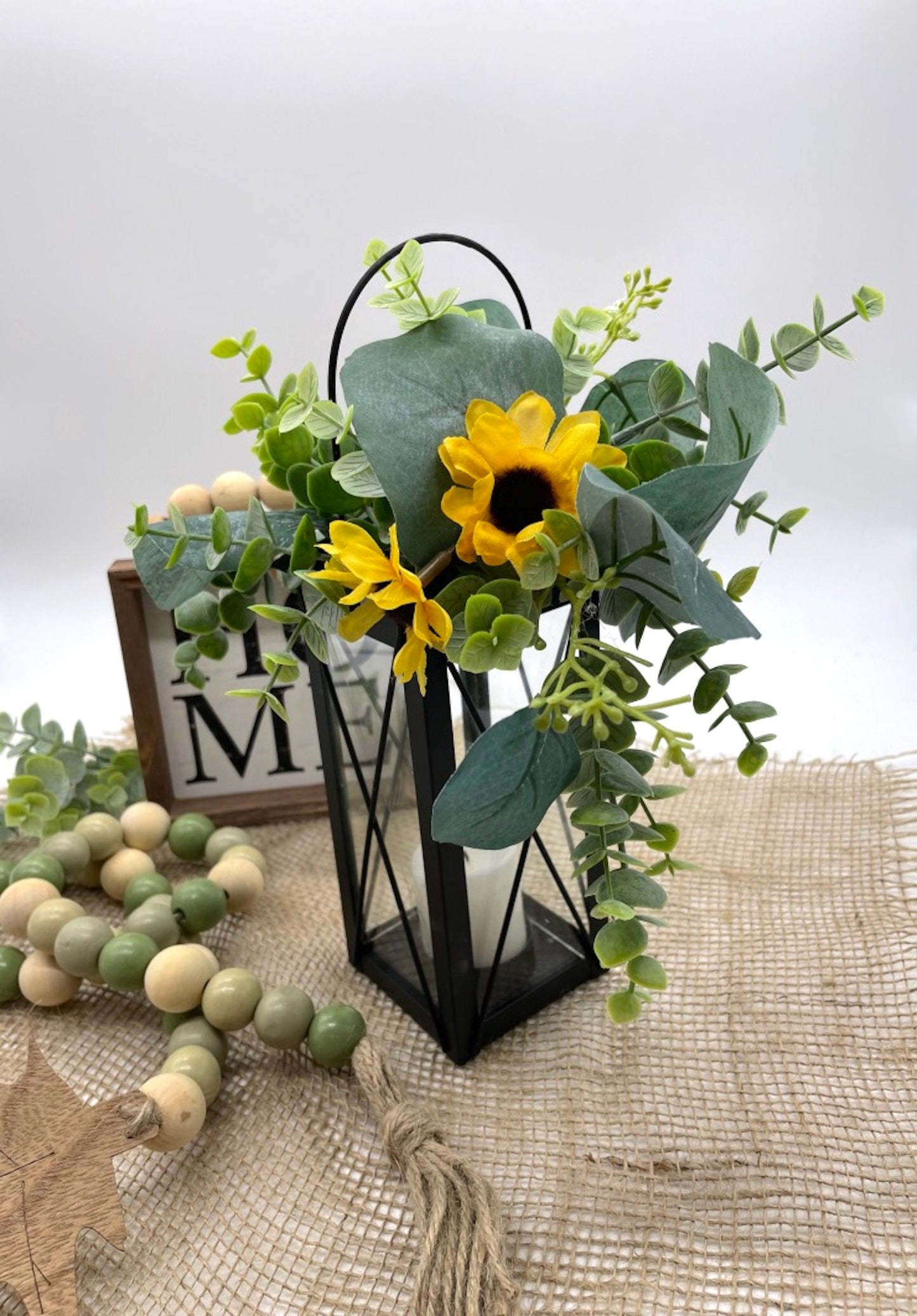 Tray Decor Set with Black Lantern, Sunflower Themed Decorative Tray