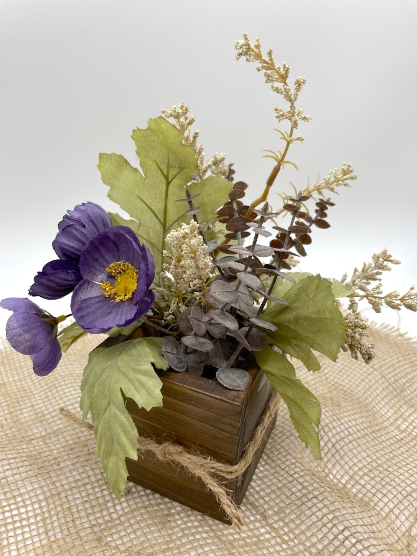 Autumn Arrangement with Purple Flowers, Small Fall Table Decor, Farmhouse Shelf Decor