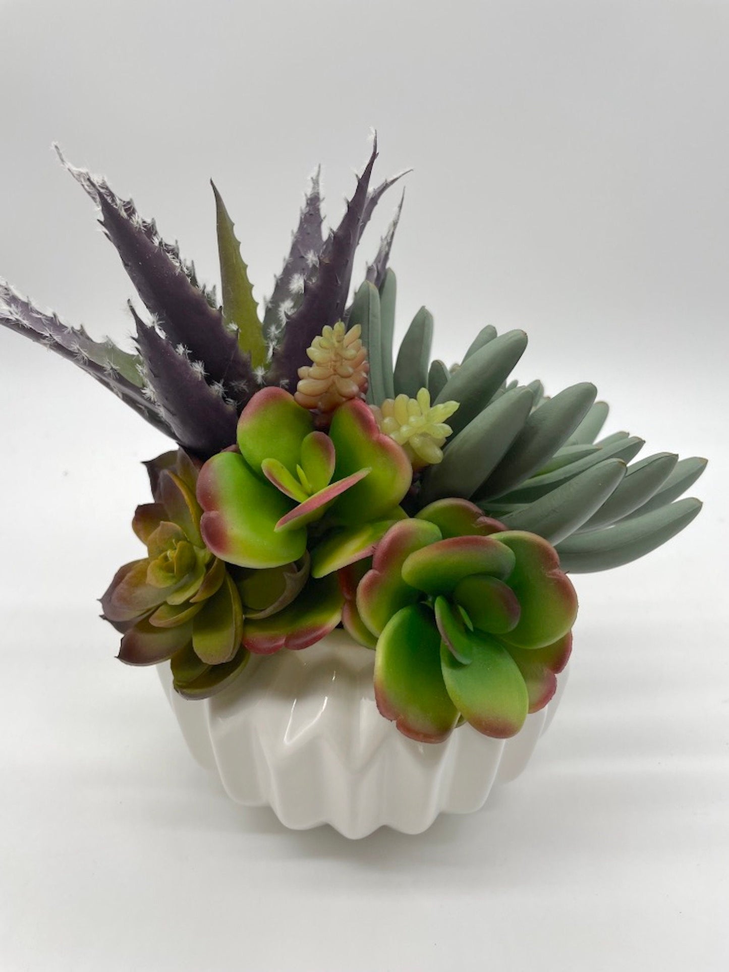 Fake Succulents in White Ceramic Pot, Elegant Cacti Arrangement for Coffee Table