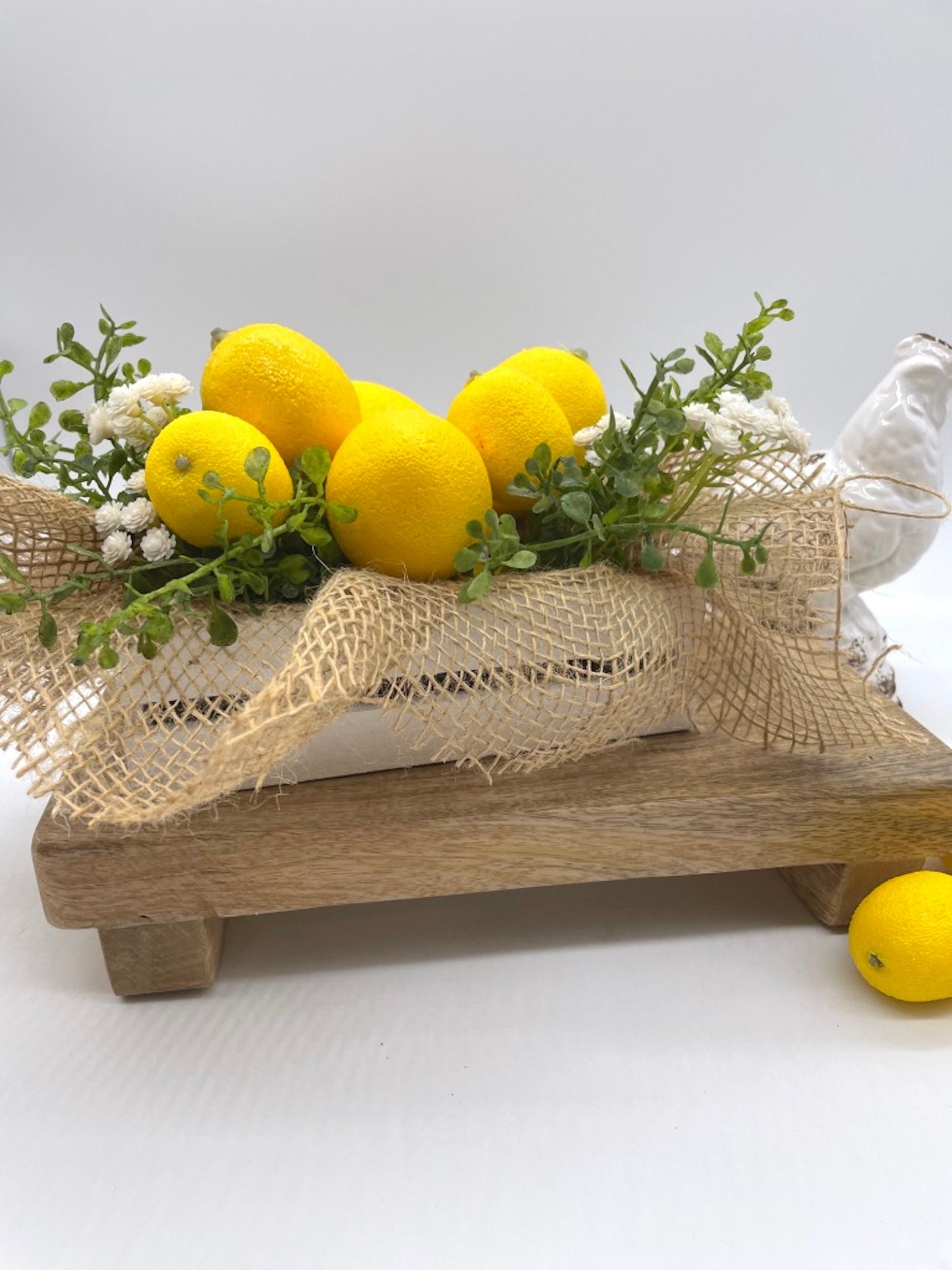 Lemon Mini Home Decor, Small Wooden Crate with Fake Lemons