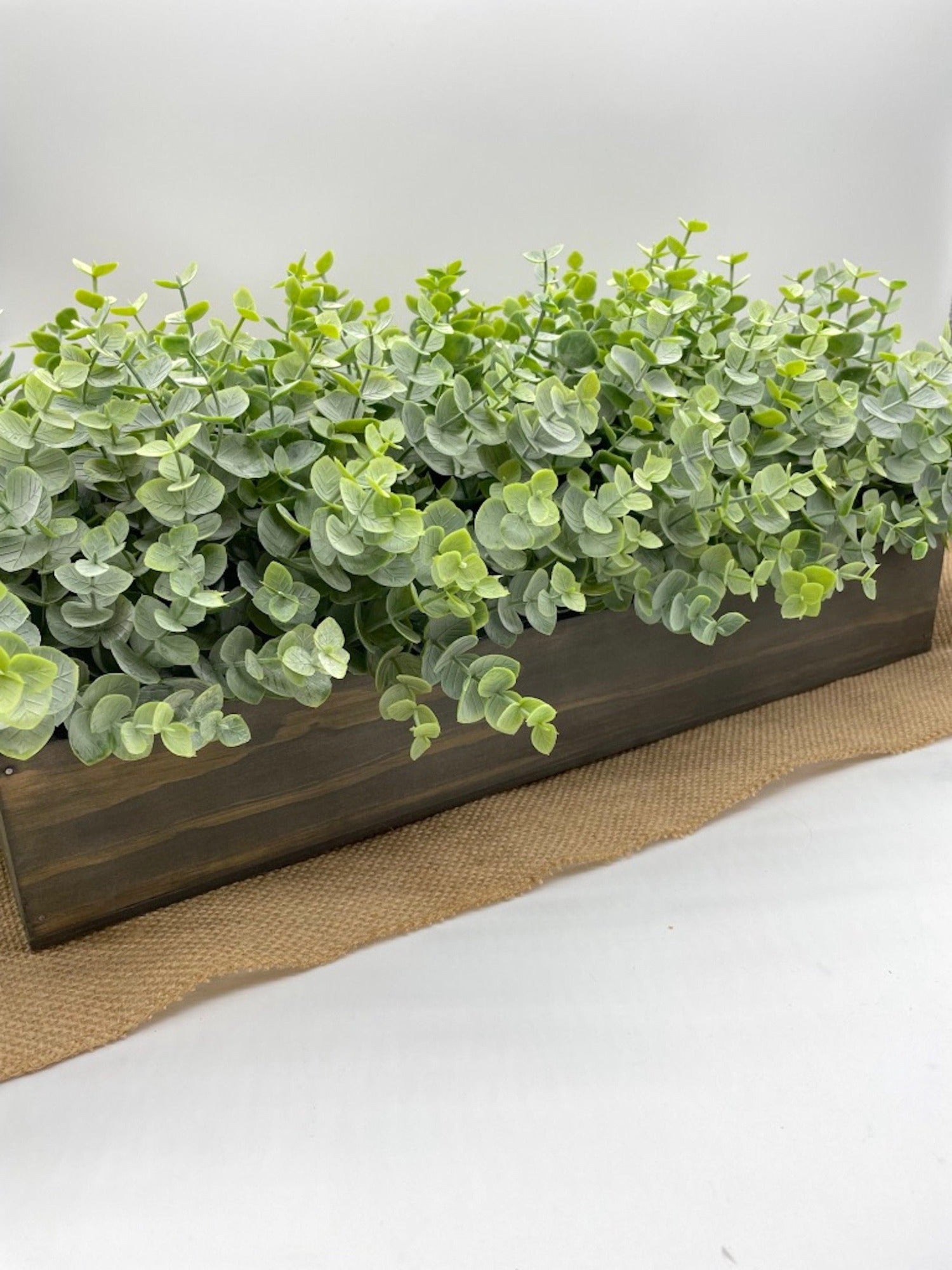 Eucalyptus Centerpiece for Dining Table, Silk Plants in Rustic Barnwood Planter for Mantel