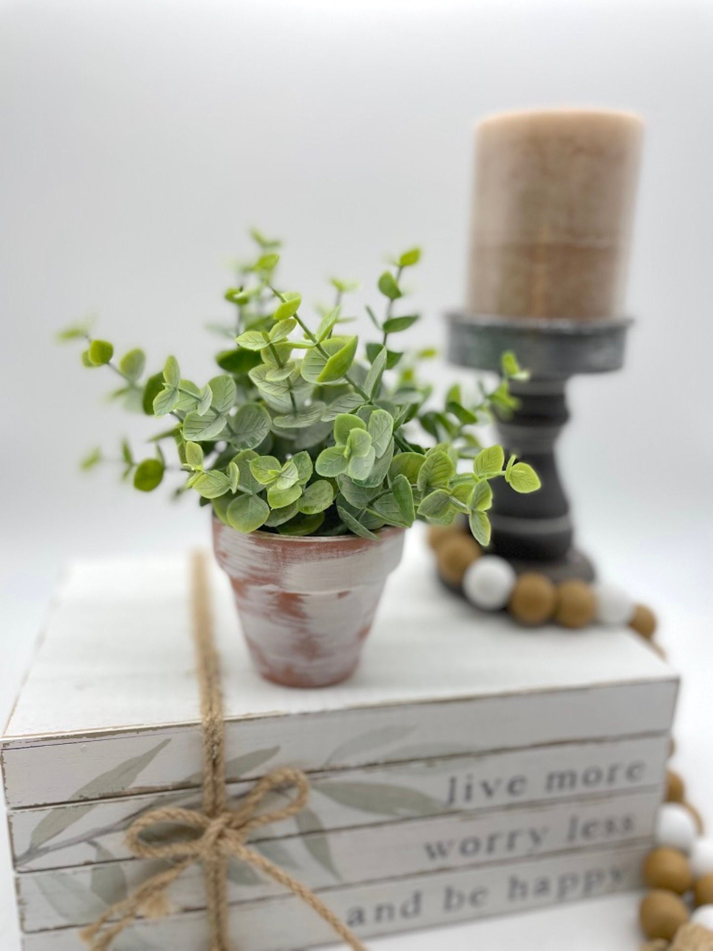 Mini Fake Plants, Tiered Tray Greenery Decor, Faux Eucalyptus in Terracotta Pot