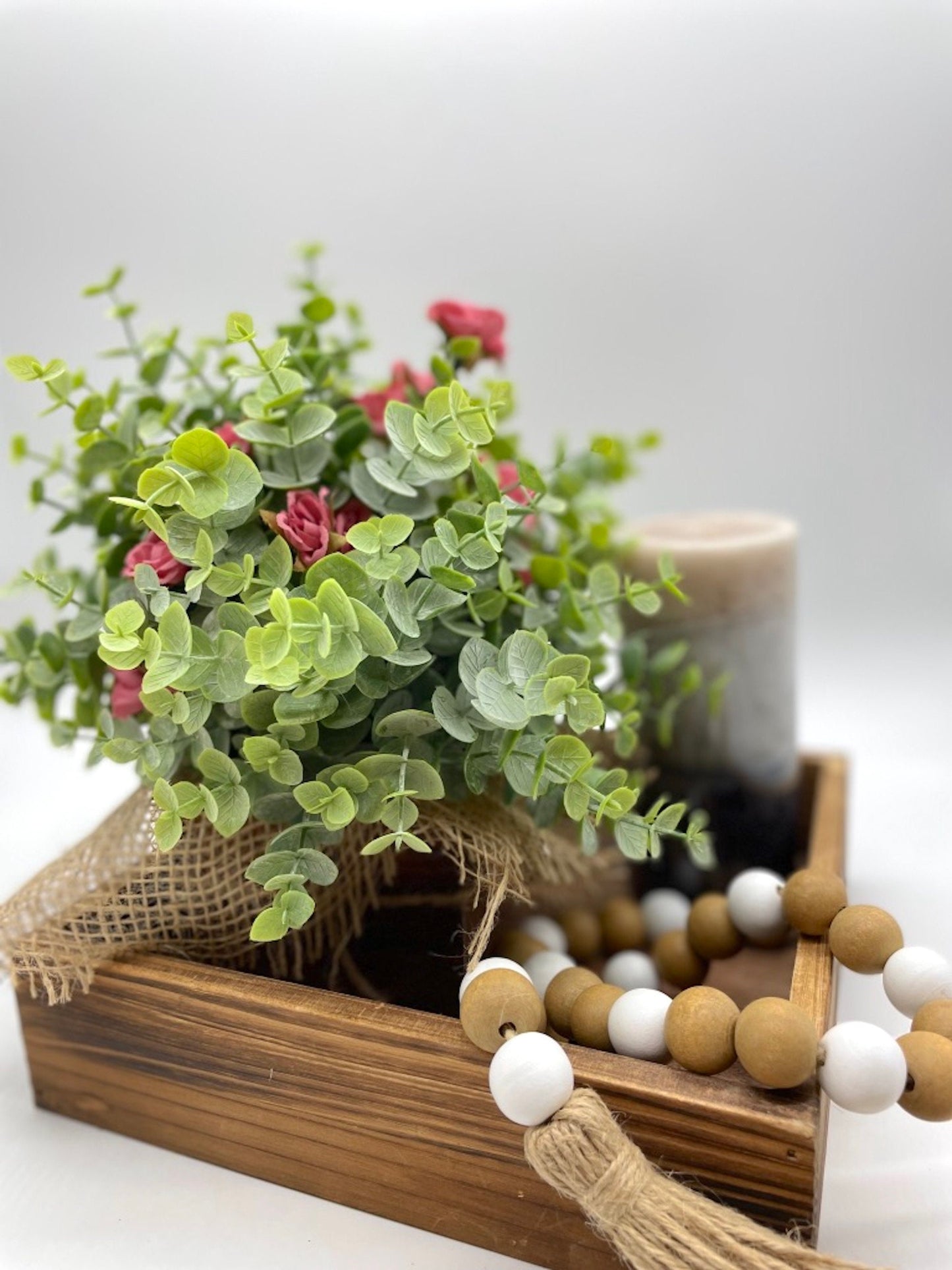 Farmhouse Decorative Tray Set, Tray Decor Set with Silk Plant for Coffee Table