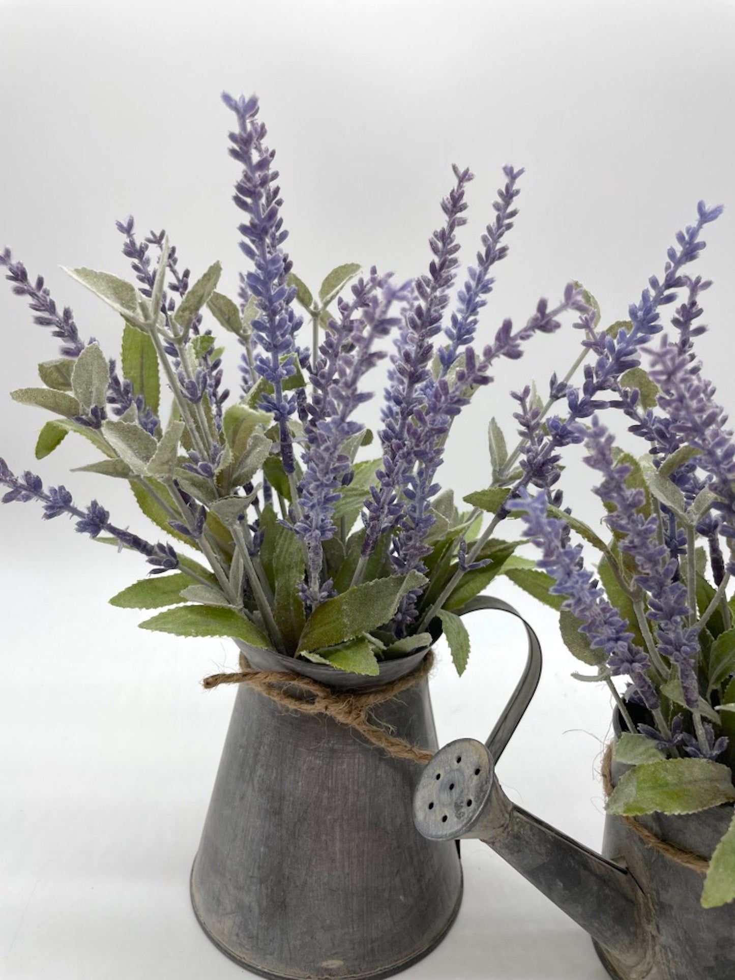 Lavender Arrangement in Metal Vase Set of 2, Small Farmhouse Floral Decor