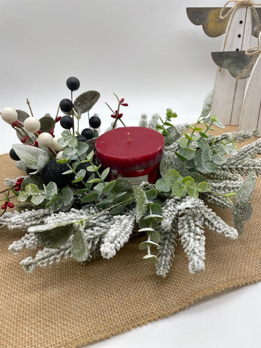 Winter Table Wreath with Candle, Christmas Evergreen Table Decor, Holiday Decoration