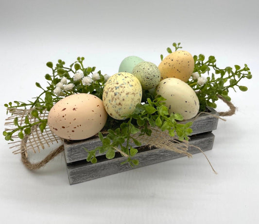 Faux Easter Eggs Arrangement, Wooden Crate Easter Table Decor, Easter Tier Decoration , by AllSeasonsHouseDecor