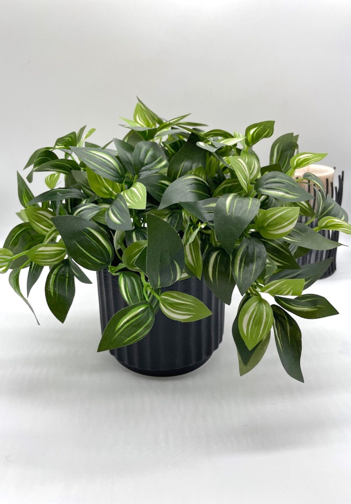 Silk Plant in Black Ceramic Pot, Faux Greenery, Artificial Potted Plant