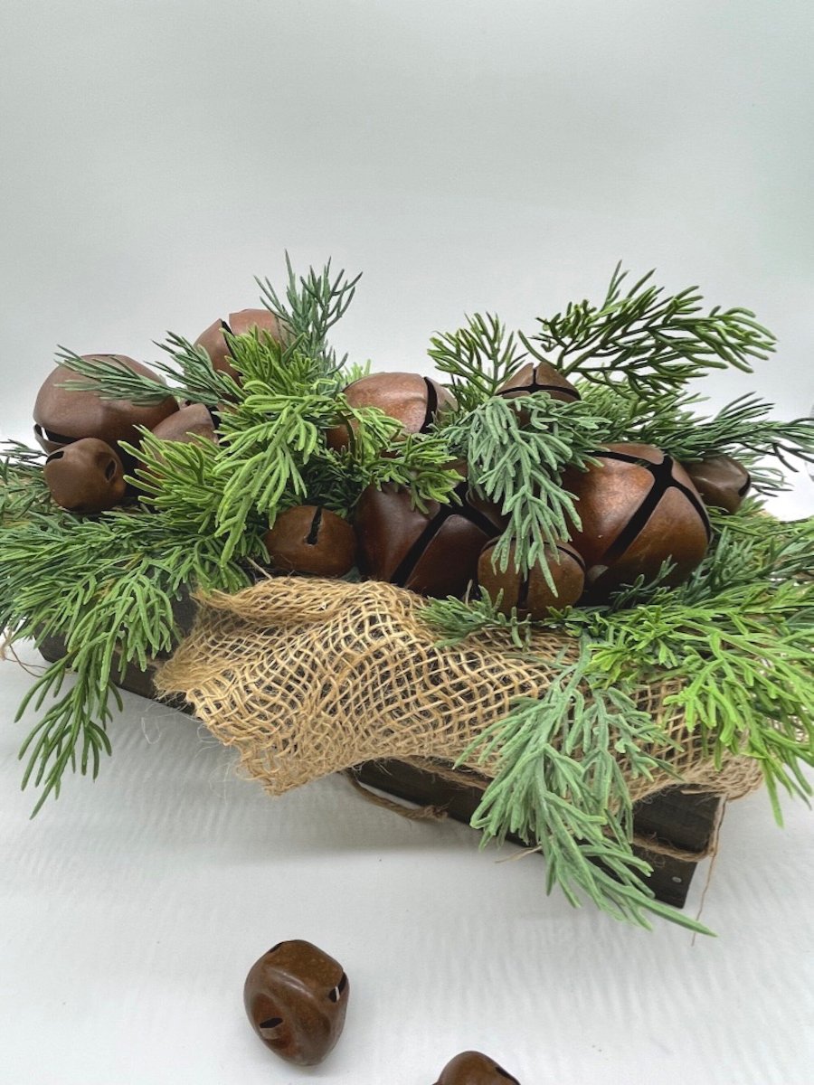 Rustic Christmas Centerpiece, Winter Arrangement with Metal Bells, Holiday Decor, by AllSeasonsHouseDecor